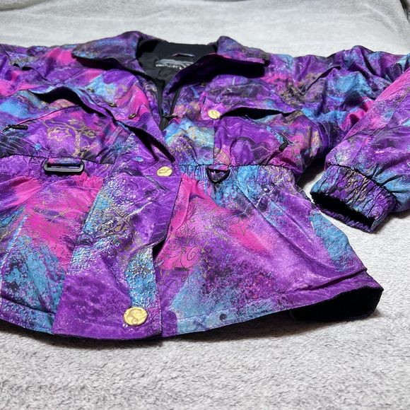 Vintage Black Bear Ski Jacket Womens 8 Purple Abstract Splash All Over Print 80s - Picture 5 of 13